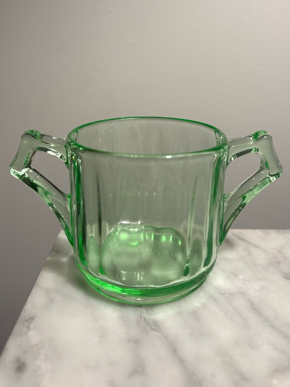 Vintage Cambridge Uranium Green Depression Glass Sugar Bowl Two Handles